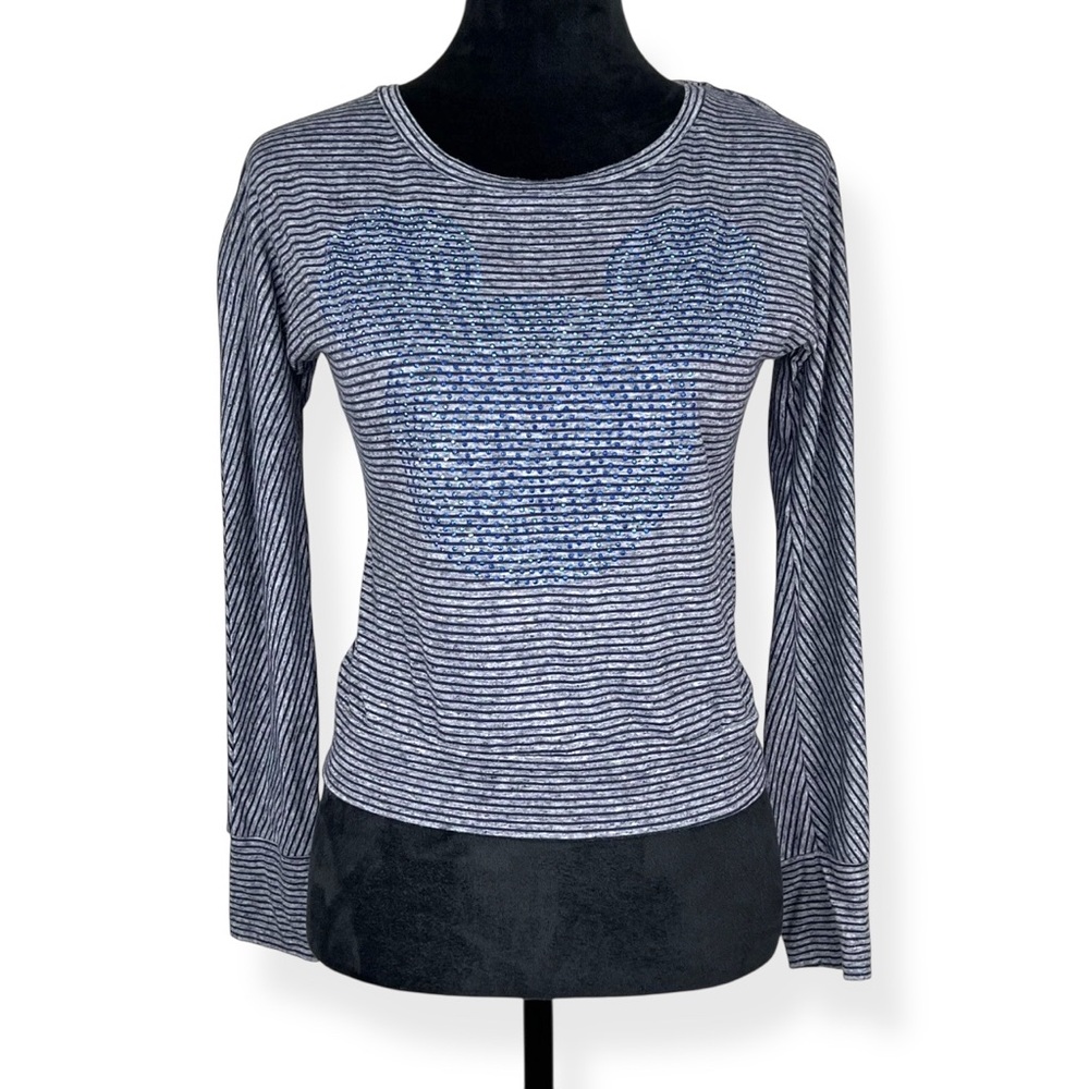 Disney Parks Top Womens Size XS Blue Striped Long Sleeves Rhinestone Mickey